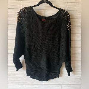 Buzz long sleeve sweater with gold spike studs on shoulder